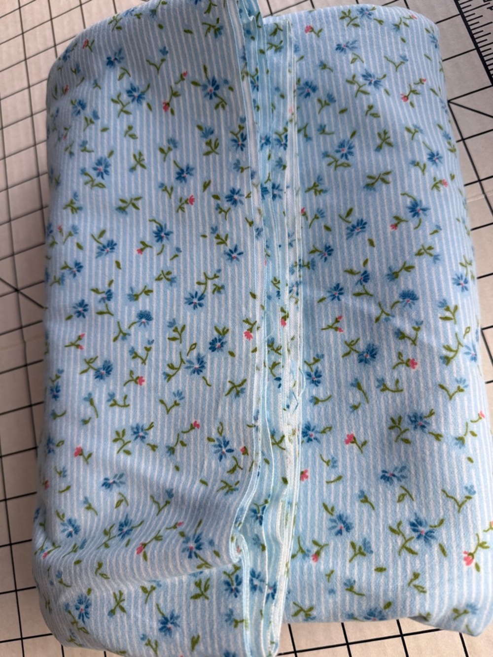Blue Floral Stripe Cotton Flannel Fabric 2.5 Yards Soft Cottage Baby Quilt